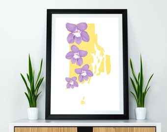 Rhode Island State Flower Violet Art Digital Download USA Geography and Maps, gift idea, print at home, housewarming gift, ri gift