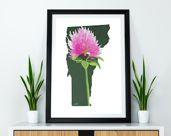Vermont State Flower Red Clover Art Digital Descargar geografía y mapas de EE. UU., idea de regalo, impresión en casa, regalo de inauguración de la casa, regalo de Vermont