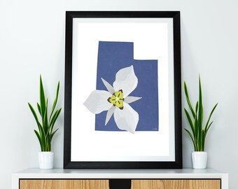 Utah State Flower Sego Lily Art Digital Download USA Geography and Maps, gift idea, print at home, housewarming gift, utah gift, slc gift