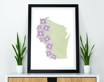 Wisconsin State Flower Wood Violet Art Digital Download USA Geography and Maps, gift idea, print at home, housewarming gift, wisconsin gift