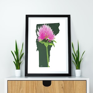 Vermont State Flower Red Clover Art Digital Download USA Geografie en kaarten, cadeau idee, print thuis, housewarming cadeau, vermont cadeau