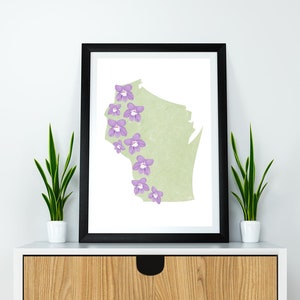Wisconsin State Flower Holz Violet Art Digital Download USA Geographie und Karten, Geschenkidee, Druck zu Hause, Einweihungsgeschenk, Wisconsin Geschenk