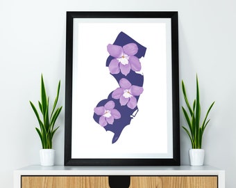 New Jersey State Flower Violet Art Digital Download USA Geography and Maps, gift idea, print at home, housewarming gift, new jersey gift