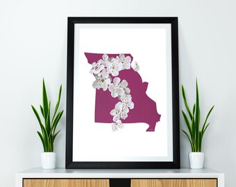 Flor del estado de Missouri White Hawthorn Blossom Art Digital Descargar geografía y mapas de EE. UU., idea de regalo, impresión en casa regalo de inauguración de la casa mo regalo