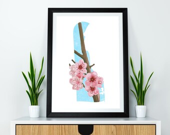 Flor del estado de Delaware Flor de melocotón, descarga digital, Geografía y mapas de EE. UU., Idea de regalo, impresión en casa, regalo de inauguración de la casa, regalo de Delaware