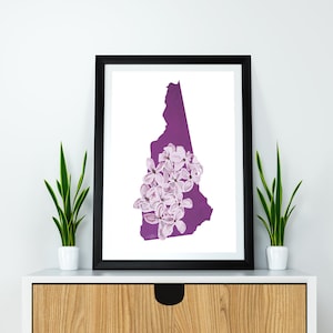 New Hampshire State Flower Purple Lilac Art Digitale Download USA Geografie en Kaarten, cadeau idee, print thuis, Inwijdingsfeest cadeau, NH cadeau