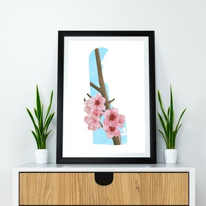Delaware State Flower Peach Blossom, digitale download, USA Geografie en Kaarten, Cadeau idee, thuis printen, housewarming cadeau, delaware cadeau
