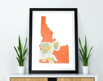 Idaho State Flower Syringa Mock Orange Art Digital Download, USA Geography and Maps, gift idea, print at home, housewarming gift, idaho gift