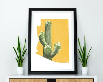 Arizona State Flower Saguaro Cactus Digital Descargar Arte, geografía y mapas de EE.UU., idea de regalo, impresión en casa, regalo de inauguración de la casa, regalo de Arizona