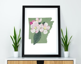 Arkansas State Flower Apple Blossom Art Digital Download, USA Geography and Maps, gift idea, print at home, housewarming gift, arkansas gift