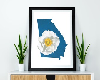 Georgia State Flower Cherokee Rose Art Digital Download, USA Geography and Maps, gift idea, print at home, housewarming gift, georgia gift