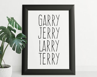 Parks and Rec Garry Jerry Larry Terry Nombre Cartel, Descarga digital, Cartel tipográfico