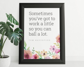 Parks and Rec Tom Haverford trabaja un poco, Ball A Lot cartel descarga digital, cartel tipográfico