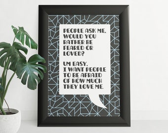 Quiero que la gente tenga miedo de lo mucho que me aman - Michael Scott The Office Poster, Descarga digital, Póster de tipografía