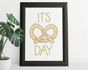 ¡Es el día del pretzel! La descarga digital del cartel de Office, cartel tipográfico