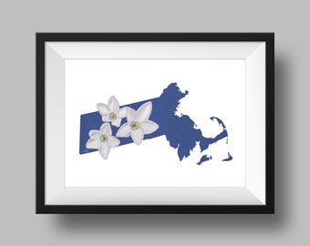 Massachusetts State Flower Mayflower Art Descarga digital, Geografía y mapas de EE. UU., Idea de regalo, impresión en casa, regalo de inauguración de la casa, regalo masivo