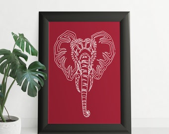 Cartel único de dibujo de línea de elefante, descarga digital