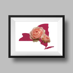 New York State Flower Rose Art Digitale Download USA Geografie en Kaarten, cadeau idee, print thuis, Inwijdingsfeest cadeau, New York cadeau