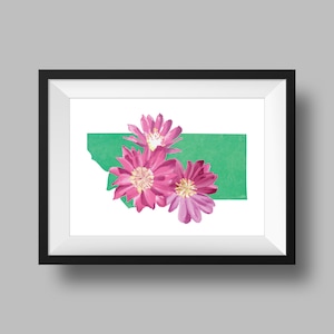 Montana State Flower Bitterroot Art Digital Download USA Geografie en kaarten, cadeau idee, print thuis, housewarming cadeau, montana cadeau