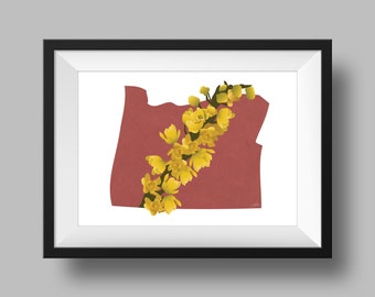 Uva de flores del estado de Oregón, geografía y mapas de EE. UU., idea de regalo, impresión en casa, regalo de inauguración de la casa, regalo de Oregón, regalo de Portland, descarga digital