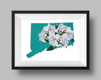 Connecticut State Flower Mountain Laurel Art Digital Download, USA Geography and Maps, gift idea, print at home, housewarming gift, ct gift