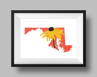 Maryland State Flower Black Eyed Susan Art Digital Download USA Geography and Maps, gift idea, print at home, housewarming gift, mass gift