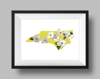 North Carolina State Flower Dogwood, usa geography and maps, gift idea, print at home, housewarming gift, nc gift, raleigh, charlotte gift