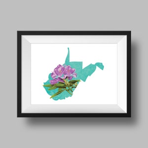West Virginia State Flower Rhododendron Art Digital Download USA Geografie en kaarten, cadeau idee, print thuis, housewarming cadeau, wv cadeau