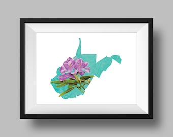 West Virginia State Flower Rhododendron Art Digital Descargar geografía y mapas de EE. UU., idea de regalo, impresión en casa, regalo de inauguración de la casa, regalo wv