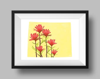 Wyoming State Flower Indiana Paintbrush Art Digital Download USA Geography and Maps, gift idea, print at home, housewarming gift, wy gift
