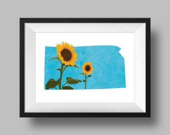 Kansas State Flower Sunflower Art Digital Download USA Geography and Maps, gift idea, print at home, housewarming gift, kansas gift, kc gift
