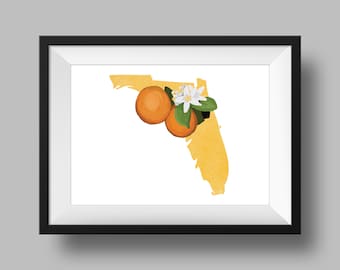 Florida State Flower Orange Blossom Art Descarga digital, Geografía y mapas de EE. UU., idea de regalo, impresión en casa, regalo de inauguración de la casa, regalo de Florida