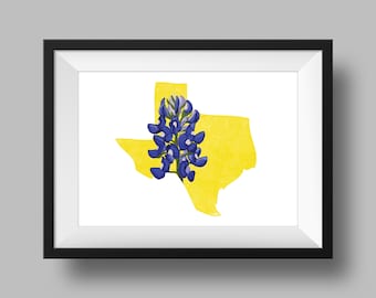 Texas State Flower Bluebonnet Art Digital Descargar geografía y mapas de EE. UU., idea de regalo, impresión en casa, regalo de inauguración de la casa, regalo de Texas, Houston