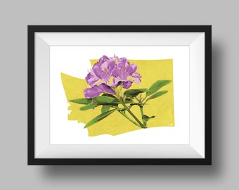 Rododendro de la flor del estado de Washington, idea de regalo, impresión en casa, regalo de inauguración de la casa, regalo de Washington, geografía y mapas de EE. UU., regalo de Seattle