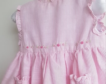 Beautiful pale pink embroidered baby dress - 6-9 months and size 1