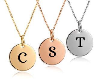 Personalized Disc Necklace - Gold, Rose Gold, Stainless Steel Pendant Charm