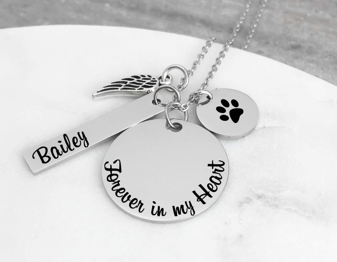 Pet Loss Memorial Jewelry Necklace - Forever in My Heart - Angel Wing ...