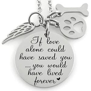 Pet Loss Memorial Jewelry Necklace - If love could have saved you, you would have lived forever - Name Bar- Angel Wing - Paw Print- Dog Bone