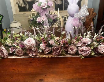 beautiful Lavender Rose Centerpiece with Candle Holders: Spring / Summer Decor they are made to order this one.  SOLD