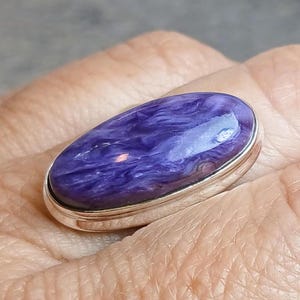 Bague charoite violette en argent sterling 925, taille N, taille américaine 6,5