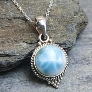 Blue Larimar 925 Sterling Silver Pendant Chain Necklace