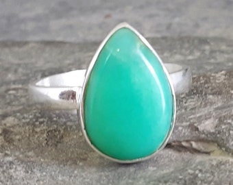 Chrysoprase 925 Sterling Silver Ring Size P US Size 7.5