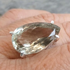 Large Prasiolite Green Amethyst 925 Sterling Silver Ring Size N US Size 6.5