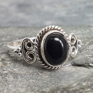 Black Onyx 925 Sterling Silver Solitaire Ring Size M,N,S US Size 6,6.5,9