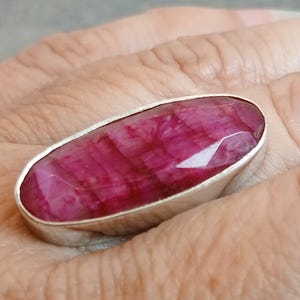Large Cut Ruby 925 Sterling Silver Ring Size O,T - US Size 7,9.5
