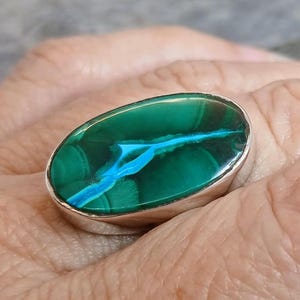 Chrysocolla Malachite 925 Sterling Silver Ring Size N US Size 6.75