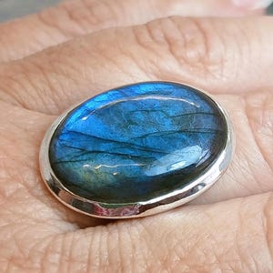 Large Fire Labradorite 925 Sterling Silver Ring Size T US Size 9.5