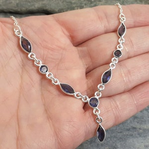 Cut Purple Iolite 925 Sterling Silver Necklace 18"
