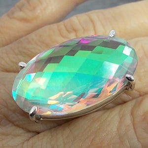 Large Mercury Mystic Topaz 925 Sterling Silver Ring Size L,M,N,O,P,Q,R,S,T,U