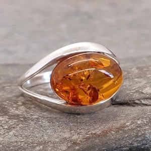 Cognac Baltic Amber 925 Sterling Silver Ring Size N,O,P,R,S US Size 6.5,7,7.5,8.5,9
